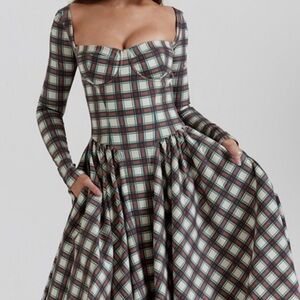 House of CB Multicolor Plaid Long Sleeve Dress
